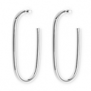 Pendientes llamativos &oacute;valo con perno de acero inox Plateado