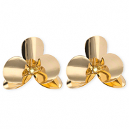 Pendientes llamativos flor con perno de acero inox Dorado