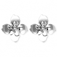 Pendientes llamativos flor con perno de acero inox Plateado