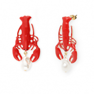 Pendientes trendy esmalte c&aacute;ncer con perno de acero inox Dorado-rojo-blanco