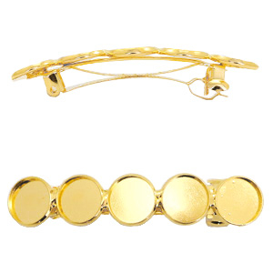 Pasador clip met&aacute;lico con engastes para 5 cabuchones 12mm Dorado