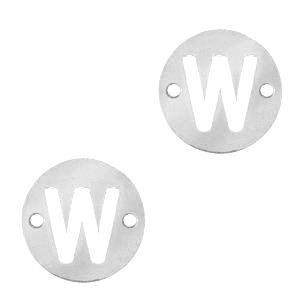 Colgantes acero inox entrepieza redondo 10mm moneda letra  W Plateado