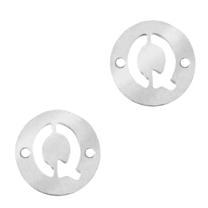 Colgantes acero inox entrepieza redondo 10mm moneda letra  Q Plateado