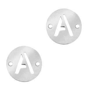 Colgantes acero inox entrepieza 10mm moneda letra A Plateado