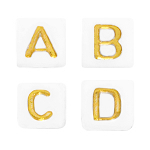 Abalorios letras acr&iacute;licas mix Blanco-dorado