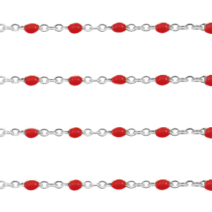 Fornituras Acero Inox cadena jasseron 1mm Rojo samba-plateado