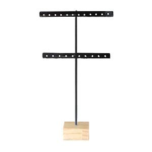 Expositor de joyer&iacute;a para pendientes forma en T y base de madera negro-madera