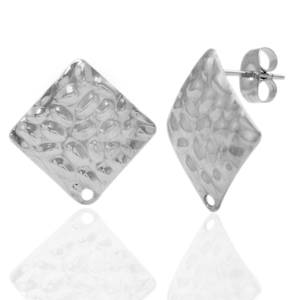 Pendientes Acero Inox cuadrado relieve con anilla Plateado