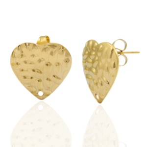 Pendientes Acero Inox coraz&oacute;n relieve con anilla Dorado