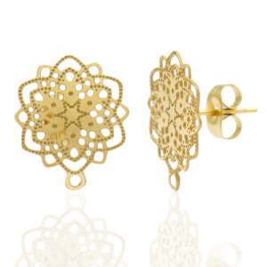 Pendientes Acero Inox flor bohemia con anilla Dorado