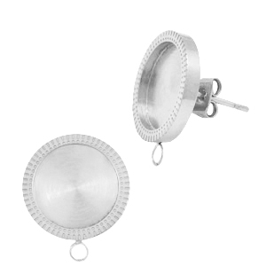Pendientes Polaris Acero Inox con engaste para cabuch&oacute;n 12mm (con anilla)Plateado