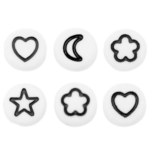 Abalorios letras acr&iacute;licas mezcla de iconos Blanco-negro