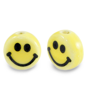 Abalorios de cer&aacute;mica 8mm smiley Amarillo