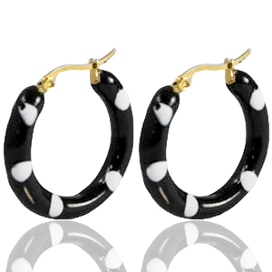 Pendientes Acero Inox criolla esmalte 30mm Negro blanco-dorado