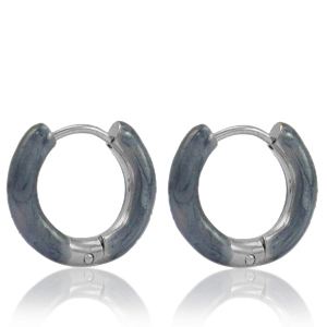 Pendientes Acero Inox criolla esmalte 16mm Azul gris-plateado
