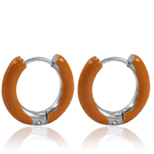 Pendientes Acero Inox criolla esmalte 16mm Naranja quemado-plateado