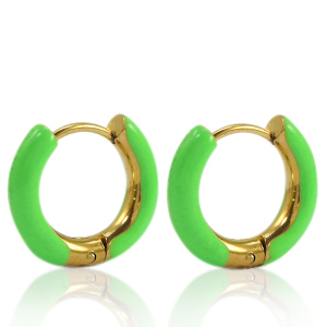 Pendientes Acero Inox criolla esmalte 16mm Verde brillante-dorado