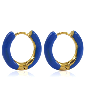 Pendientes Acero Inox criolla esmalte 16mm Azul cobalto-Dorado