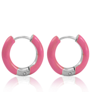 Pendientes Acero Inox criolla esmalte 16mm Rosa thulian-plateado