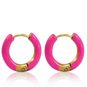Pendientes Acero Inox criolla esmalte 16mm Rosa fruta del bosque-dorado