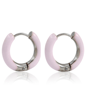 Pendientes Acero Inox criolla esmalte 16mm Rosa suave claro-plateado
