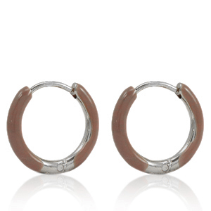 Pendientes Acero Inox criolla esmalte 14mm Marr&oacute;n palo de rosa-plateado