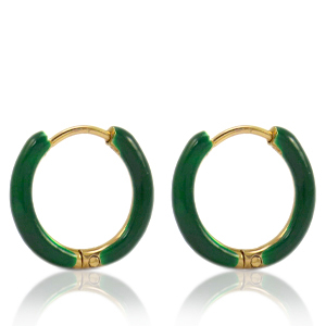 Pendientes Acero Inox criolla esmalte 14mm Verde sacramento-dorado