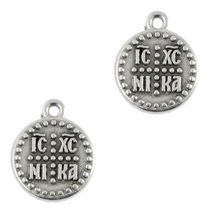Colgantes met&aacute;licos DQ "ICXC NIKA" 15mm Plata vieja (sin n&iacute;quel)
