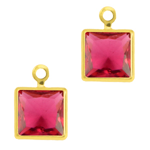Colgantes de cristal cuadrado Rosa ruby-dorado
