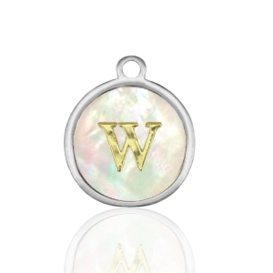 Colgantes Acero Inox 12mm concha letra W Blanco (color natural)-plateado