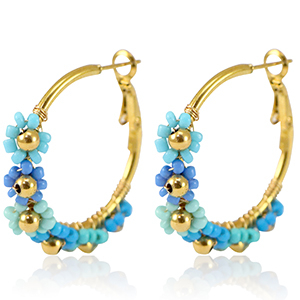 Pendientes Acero Inox criolla flor 35mm Dorado-azul