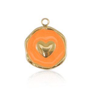 Colgantes Acero Inox coraz&oacute;n Dorado-naranja ne&oacute;n
