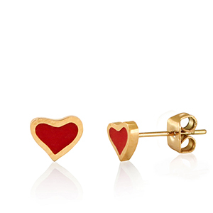 Pendientes Acero Inox coraz&oacute;n Rojo-dorado