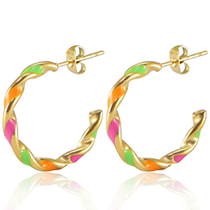 Pendientes Acero Inox Ne&oacute;n multicolor rosa naranja verde-dorado