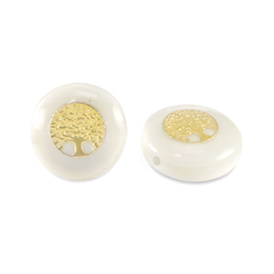 Abalorios de cristal rondeles look de concha &aacute;rbol de la vida Blanco-dorado