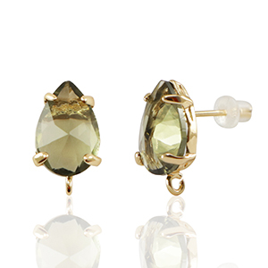 Pendientes de Cristal con anilla gota Marr&oacute;n-dorado