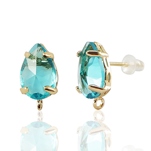 Pendientes de Cristal con anilla gota Azul-dorado