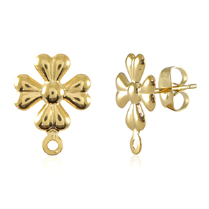 Fornituras Acero Inox pendientes flor con anilla Dorado