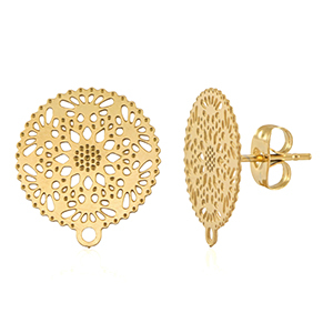 Fornituras Acero Inox pendientes 15mm con anilla Dorado