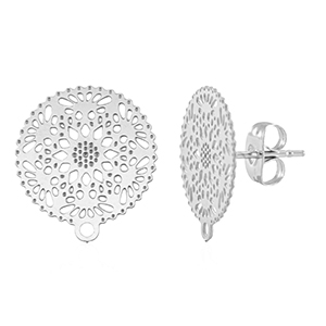 Fornituras Acero Inox pendientes 15mm con anilla Plateado