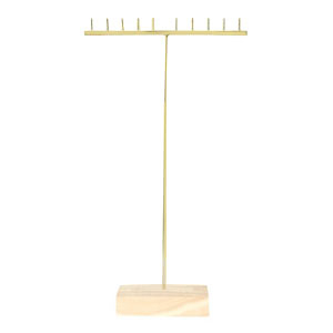 Expositor de Joyer&iacute;a para collares forma en T y base en madera Natural-dorado