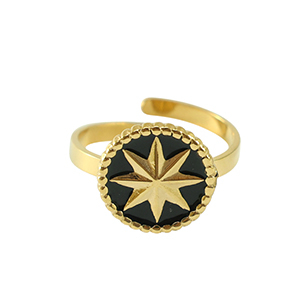 Anillos Acero Inox estrella Dorado-negro