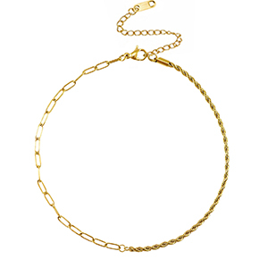 Pulseras tobillera Acero Inox retorcido & recto Dorado