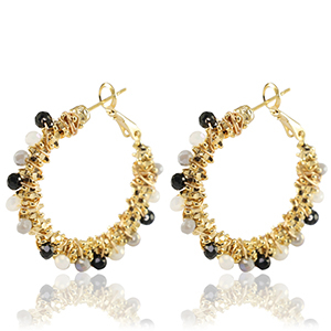 Pendientes Acero Inox faceteados Negro-blanco-dorado