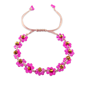 Pulsera tobillera con abalorios faceteados flor Fucsia-marr&oacute;n topacio