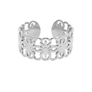 Anillos Acero Inox flor Plateado