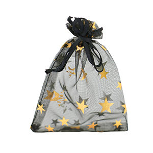 Bolso de organza 9x12cm estrella Negro-dorado