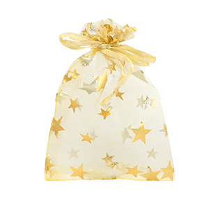 Bolso de organza 9x12cm estrella Amarillo dorado-dorado