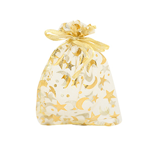 Bolso de organza 7x9cm luna y estrella Amarillo dorado-dorado