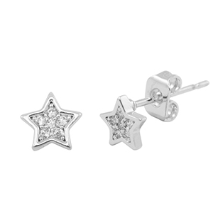 Metal TQ lat&oacute;n pendiente zirconia estrella Plateado